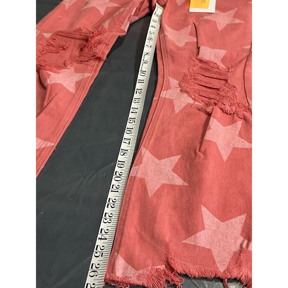 RISEN Jeans 5/27 Peach Blossom Star Print Distressed Raw Hem NWT RDP5609 - Picture 13 of 14